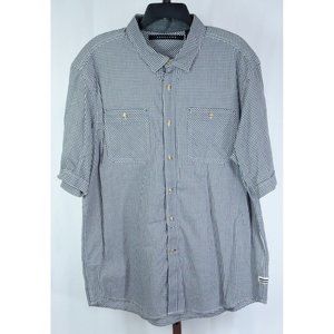 Sean John Black White Check Short Sleeve Button Down Casual Shirt Size 2XL